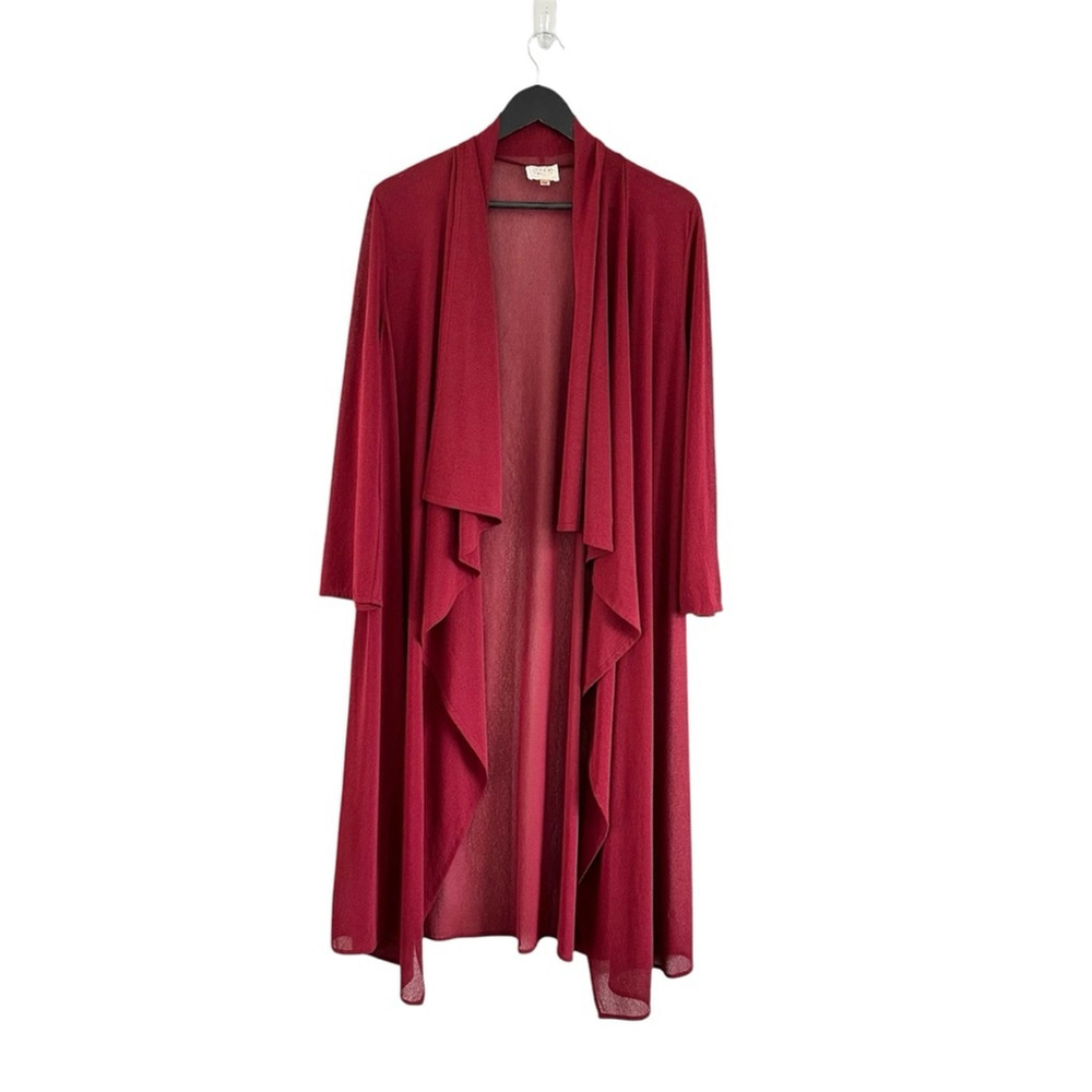 ZONDA NELLIS Vintage Open Front Duster Kimono Red XS Semi Sheer Art To Wear - Picture 2 of 16